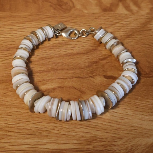 Banana Republic Jewelry - Banana Republic Shell Disc Bracelet Coastal Boho Beach Vacation Earthy Neutral